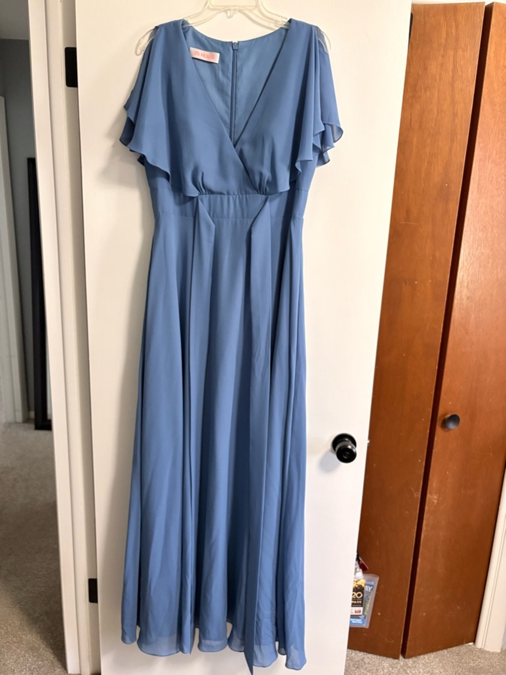 JJs House Dusty Blue V-Neck Flutter Sleeve Maxi Dress